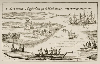 Fort and settlement of New Amsterdam on Manhattan Island in the 1620s